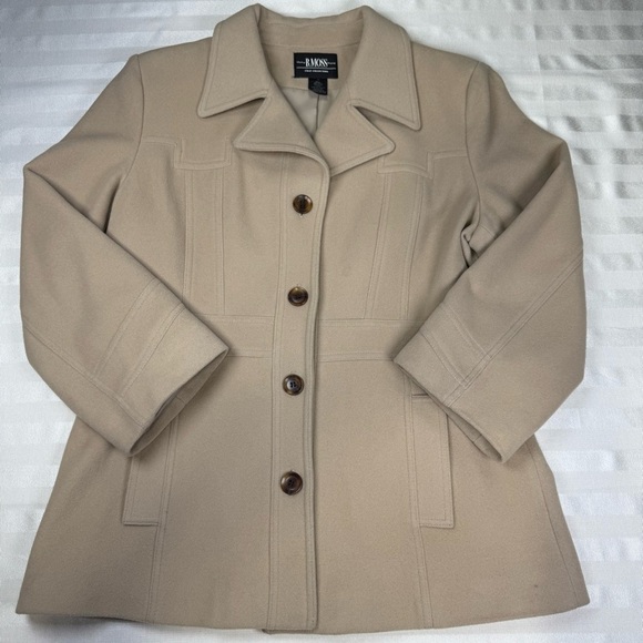 B. Moss Vintage Tan Wool Blend Women's Coat Size Large Button Front Collared - Picture 8 of 13
